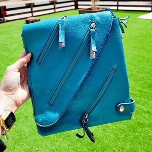 Retro Leather 80s Teal handbag with zipper accents